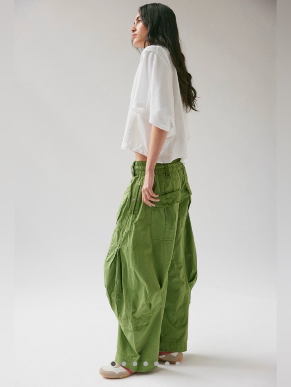 Free People Onset Pull On Cargo Utility Parachute Pants in Calla Green